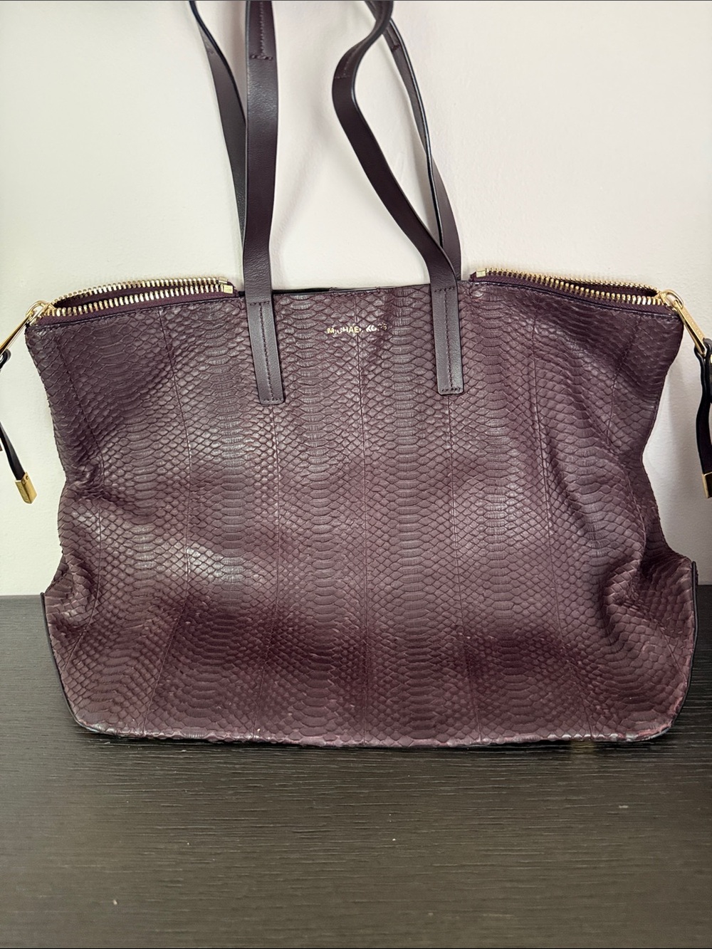 Michael Kors Plum Textured Leather Tote with Gold Hardware